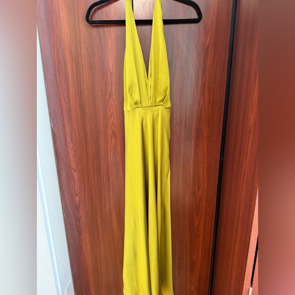 Lime Green Satin Halter Dress